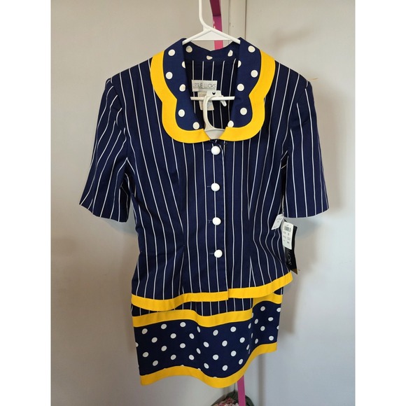Leslie Lucks Dresses & Skirts - Leslie Luck Blue Striped & Polka Dot Two-Piece Set | Size 10 | Vintage 80s Chic